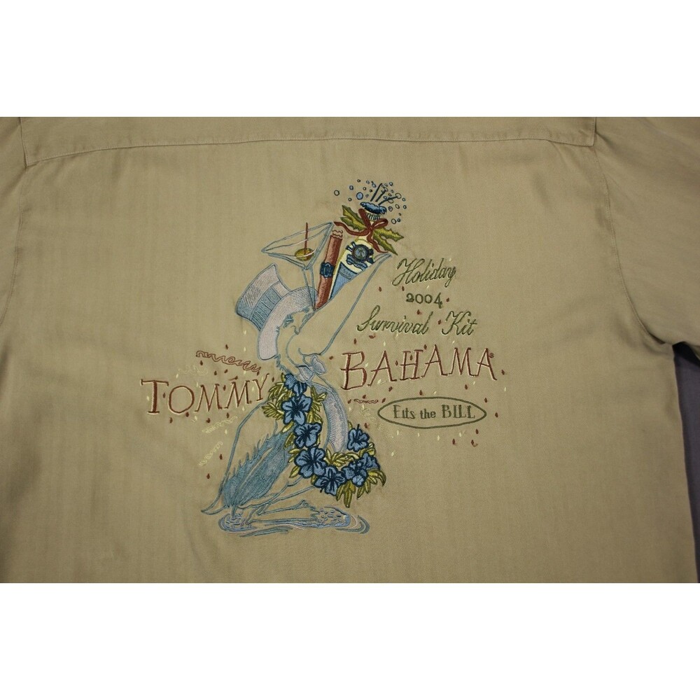 TOMMY BAHAMA 2004 HOLIDAY SURVIVAL KIT SHIRT Tan SILK Short Sleeve XL - Picture 5 of 10